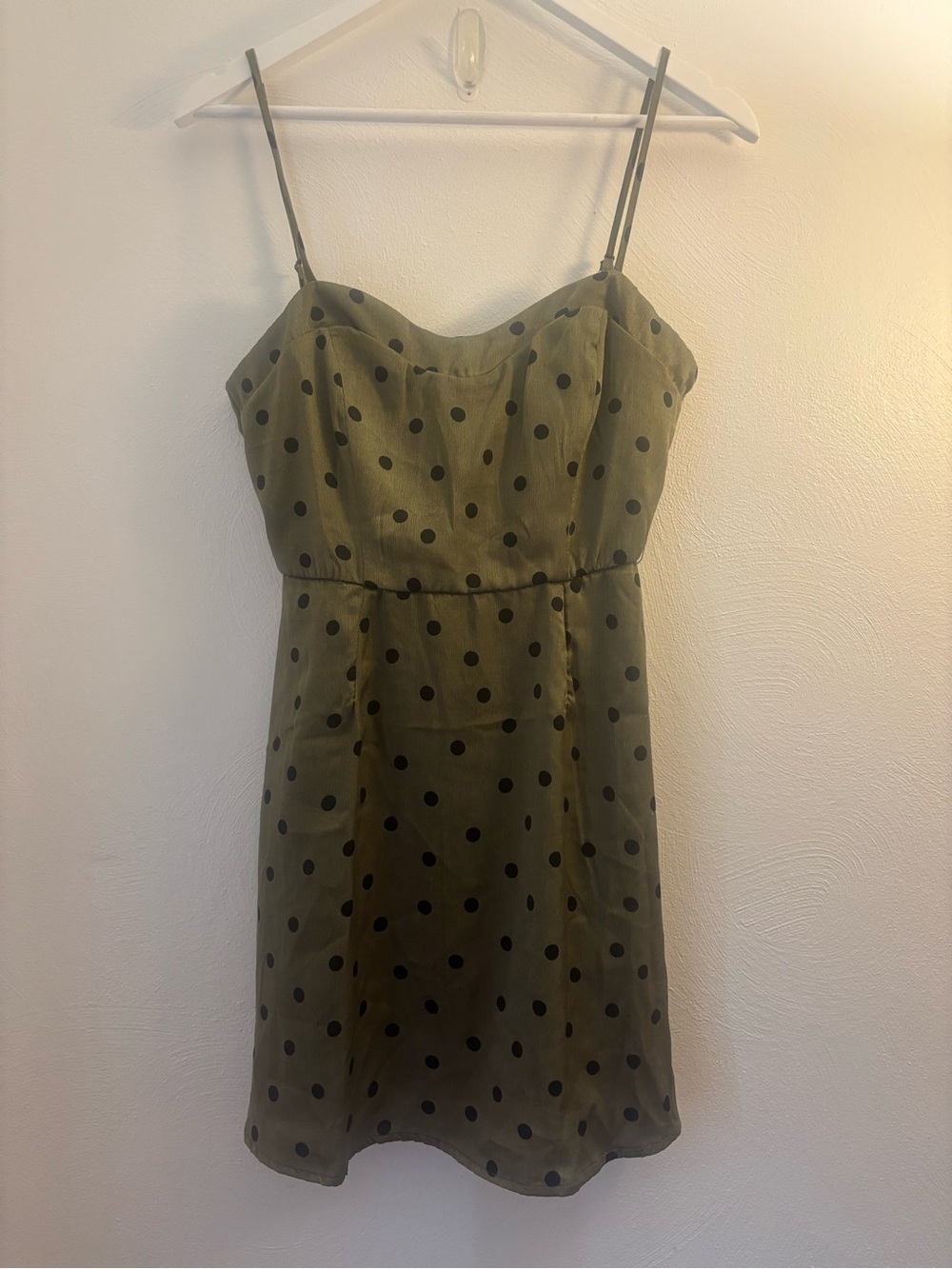 Francesca's Collections Olive Green & Black Polka Dot Mini Dress Size Medium
